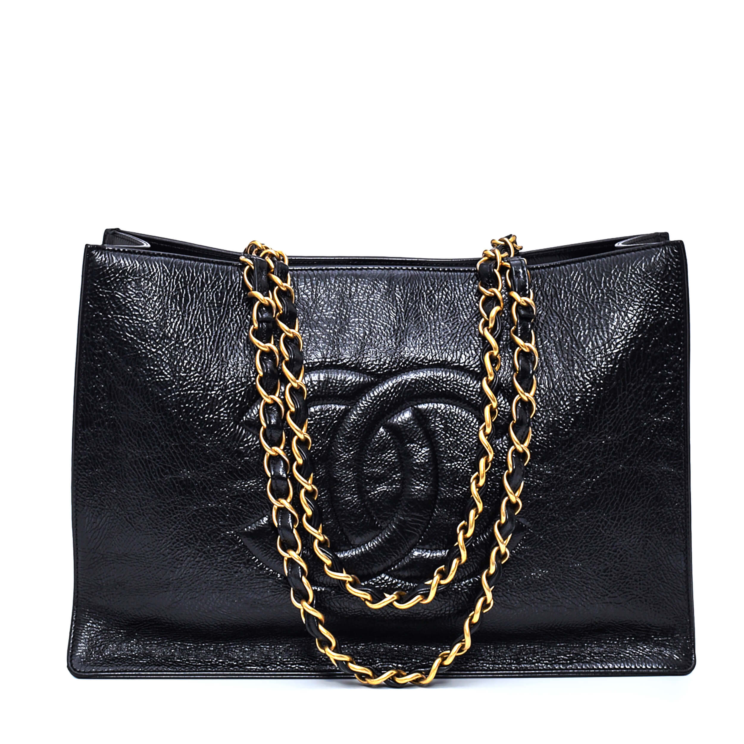 Chanel - Black Glazed Aged Calf Leather CC Tote Bag